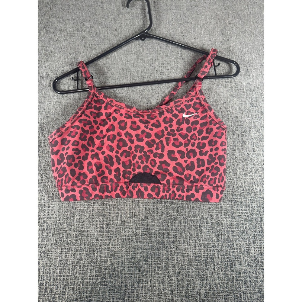 Nike Indy Sports Bra Womens XL Red Leopard Print Light Support Mesh Cutout XL